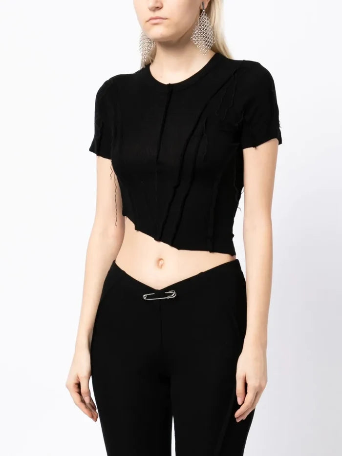 SAMI MIRO VINTAGE Asymmetric Short Sleeve T-Shirt Black - MAISONDEFASHION.COM