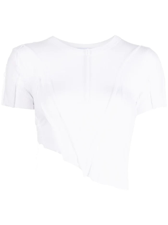 SAMI MIRO VINTAGE Asymmetric Short Sleeve T-Shirt White - MAISONDEFASHION.COM