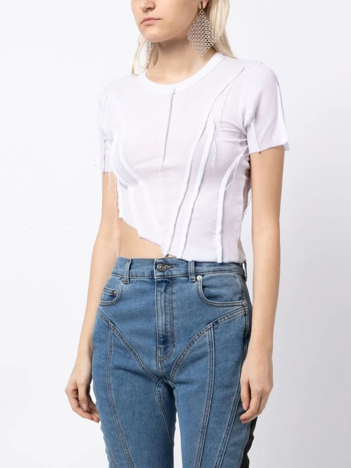 SAMI MIRO VINTAGE Asymmetric Short Sleeve T-Shirt White - MAISONDEFASHION.COM