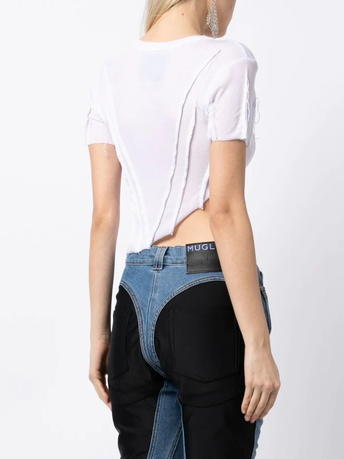 SAMI MIRO VINTAGE Asymmetric Short Sleeve T-Shirt White - MAISONDEFASHION.COM