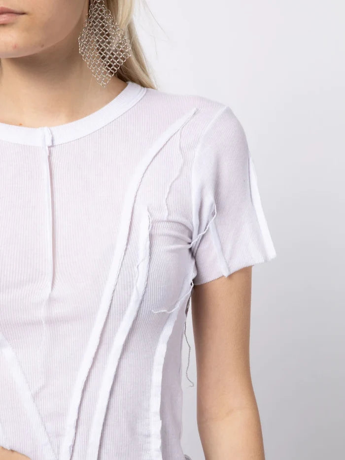 SAMI MIRO VINTAGE Asymmetric Short Sleeve T-Shirt White - MAISONDEFASHION.COM