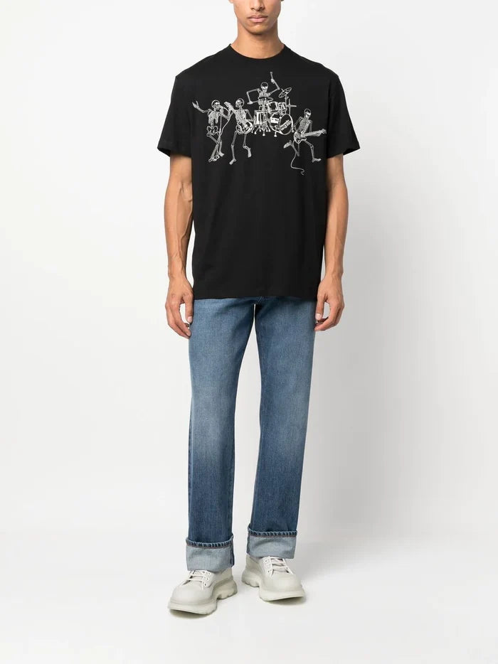 ALEXANDER MCQUEEN Skeleton Band Graphic T-shirt Black - MAISONDEFASHION.COM