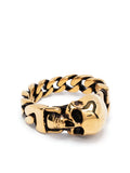 ALEXANDER MCQUEEN Skull Cuban Link Ring Gold - MAISONDEFASHION.COM
