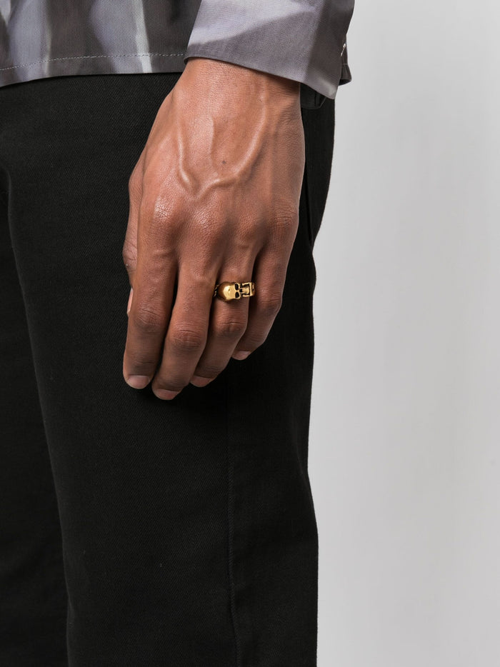ALEXANDER MCQUEEN Skull Cuban Link Ring Gold - MAISONDEFASHION.COM