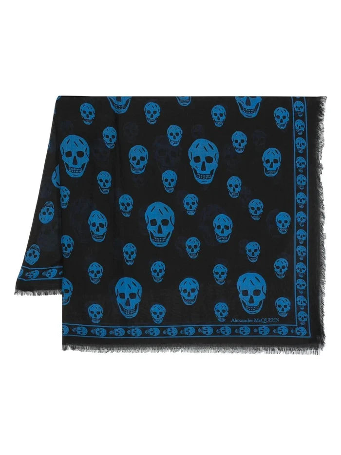 ALEXANDER MCQUEEN Skull-print Scarf Black/Blue - MAISONDEFASHION.COM