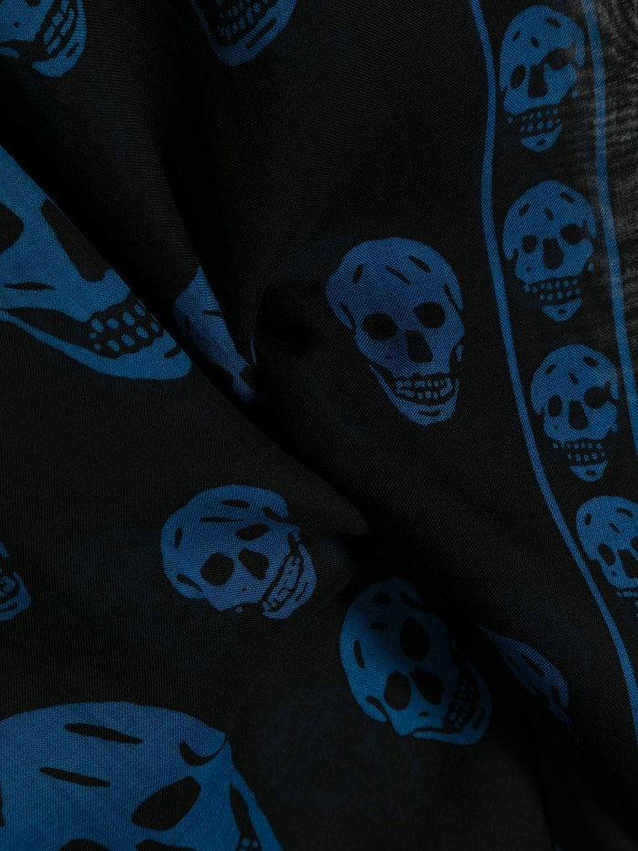 ALEXANDER MCQUEEN Skull-print Scarf Black/Blue - MAISONDEFASHION.COM