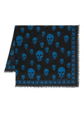 ALEXANDER MCQUEEN Skull-print Scarf Black/Ocean Blue - MAISONDEFASHION.COM