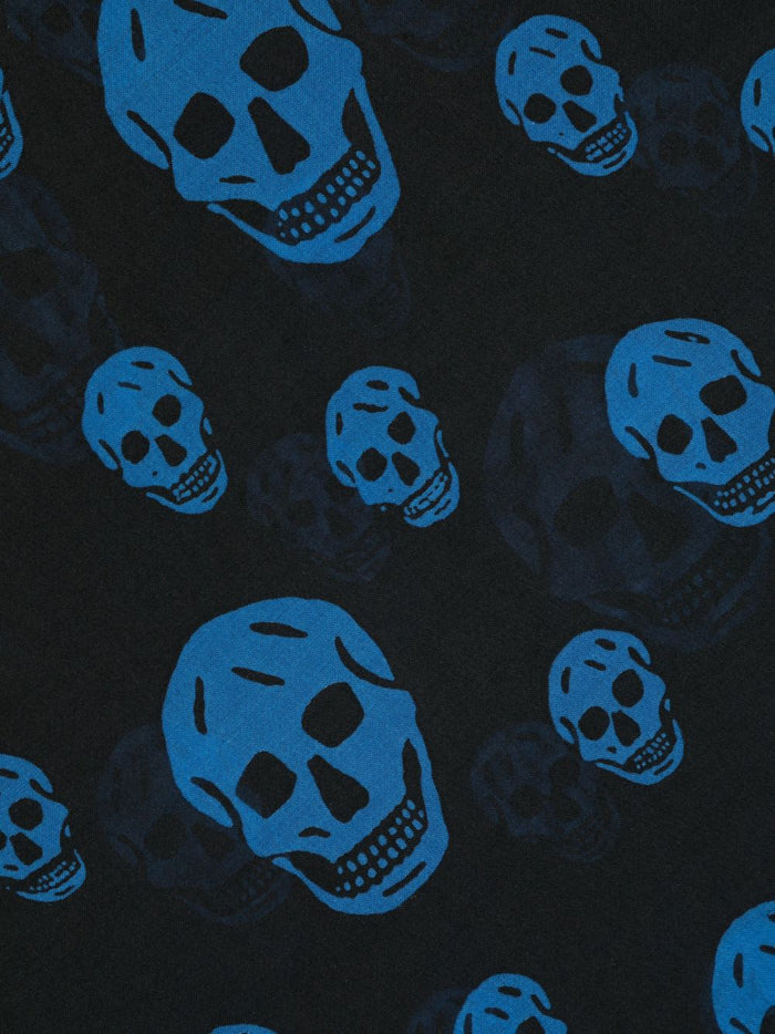 ALEXANDER MCQUEEN Skull-print Scarf Black/Ocean Blue - MAISONDEFASHION.COM