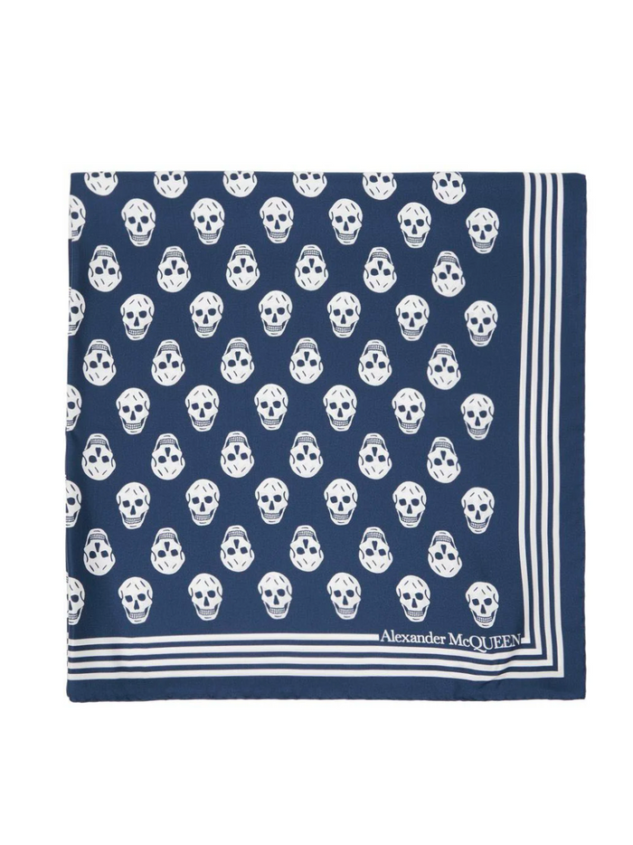 ALEXANDER MCQUEEN Skull-print Silk Scarf Navy - MAISONDEFASHION.COM