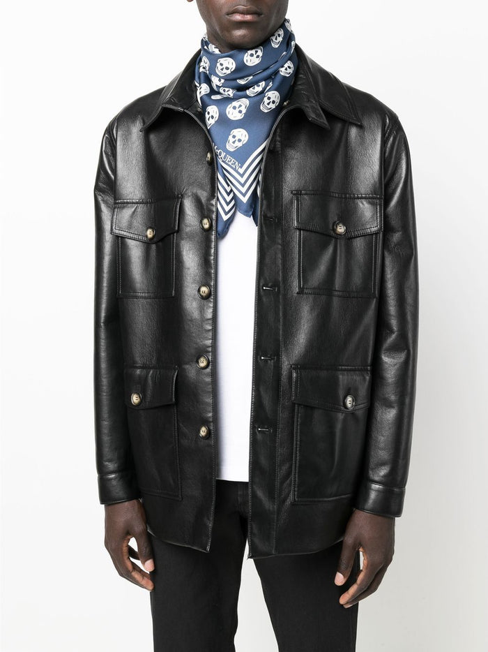 ALEXANDER MCQUEEN Skull-print Silk Scarf Navy - MAISONDEFASHION.COM