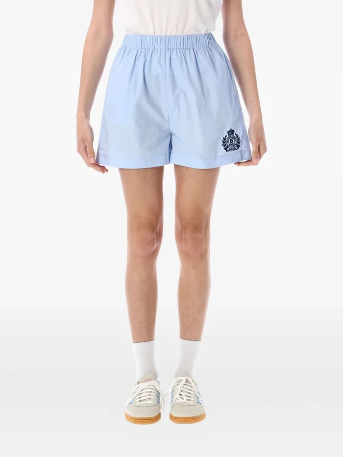SPORTY & RICH WOMEN H&W Crest Poplin Shorts Washed Hydrangea - MAISONDEFASHION.COM