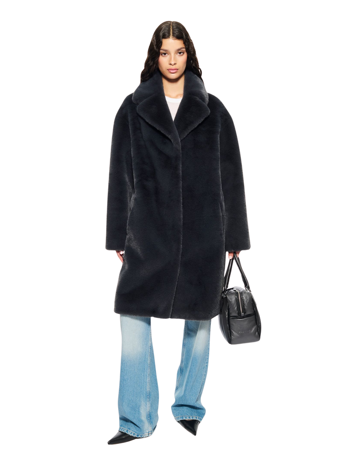 STAND STUDIO Women's Camille Cocoon Coat Graphite Grey - back view displaying cocoon shape and drape