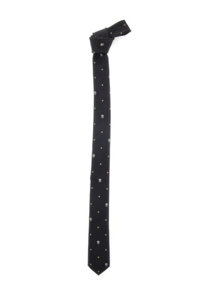 ALEXANDER MCQUEEN Stars & Skulls Pattern Silk Tie Black - MAISONDEFASHION.COM