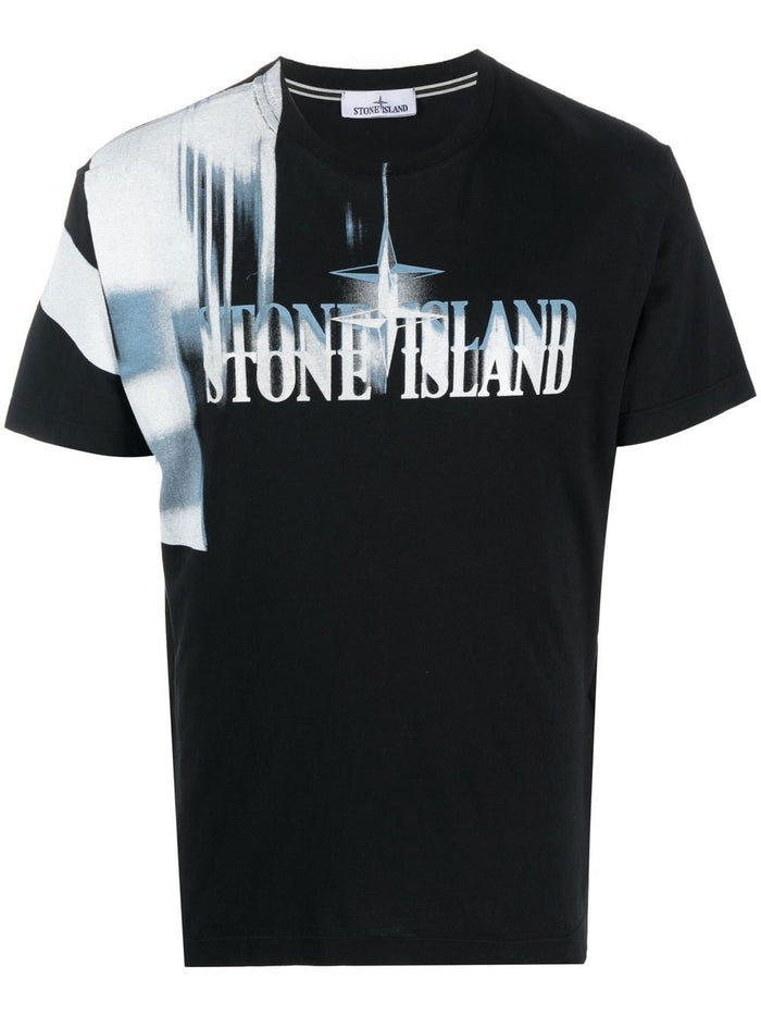 STONE ISLAND Blurred Logo T-Shirt Black - MAISONDEFASHION.COM