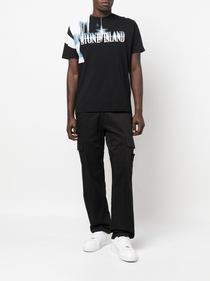 STONE ISLAND Blurred Logo T-Shirt Black - MAISONDEFASHION.COM