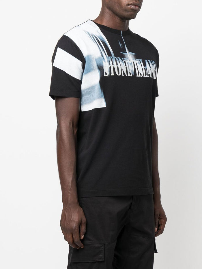 STONE ISLAND Blurred Logo T-Shirt Black - MAISONDEFASHION.COM