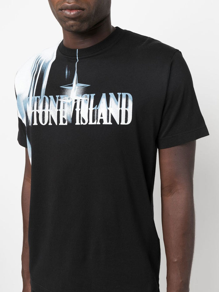 STONE ISLAND Blurred Logo T-Shirt Black - MAISONDEFASHION.COM