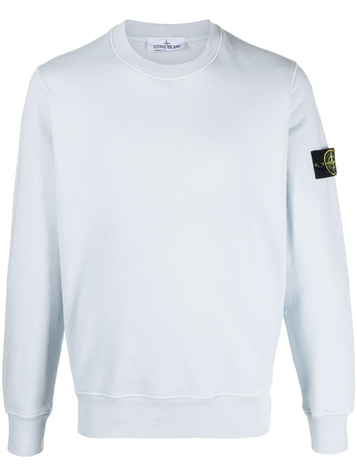 STONE ISLAND MEN Compass Badge Cotton Sweatshirt Sky Blue - MAISONDEFASHION.COM
