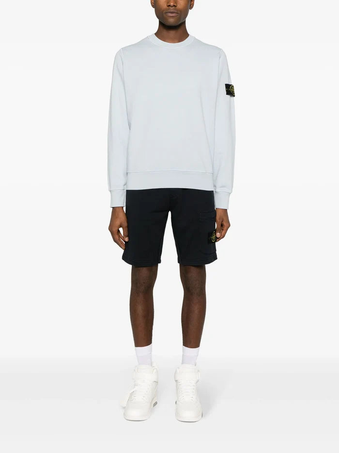 STONE ISLAND MEN Compass Badge Cotton Sweatshirt Sky Blue - MAISONDEFASHION.COM