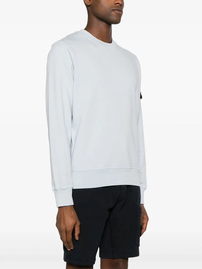 STONE ISLAND MEN Compass Badge Cotton Sweatshirt Sky Blue - MAISONDEFASHION.COM