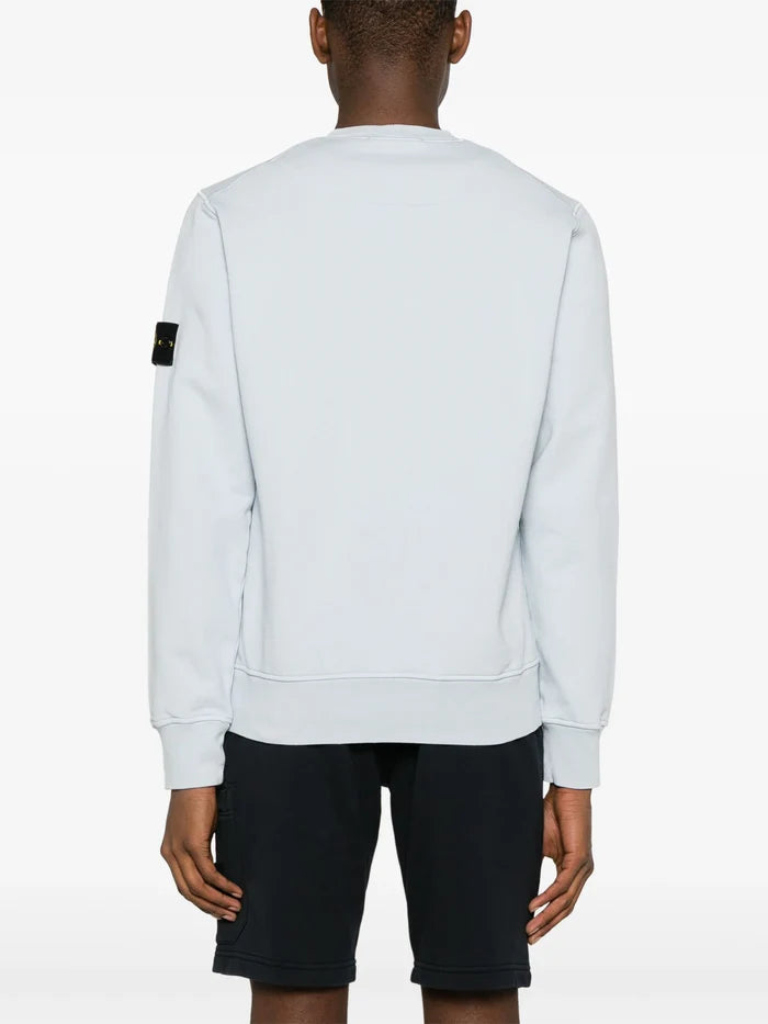 STONE ISLAND MEN Compass Badge Cotton Sweatshirt Sky Blue - MAISONDEFASHION.COM