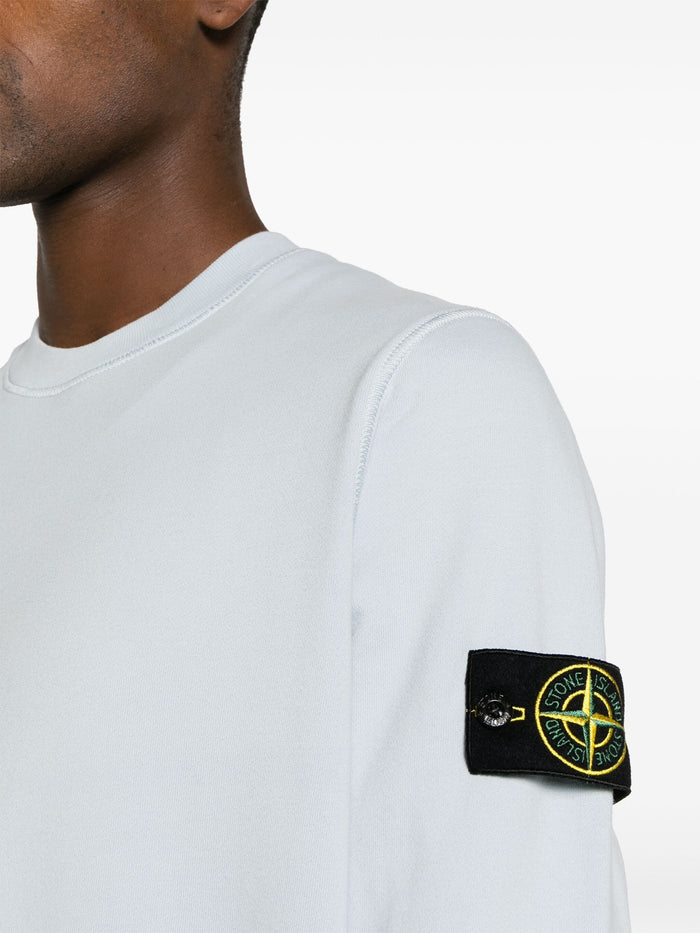 STONE ISLAND MEN Compass Badge Cotton Sweatshirt Sky Blue - MAISONDEFASHION.COM