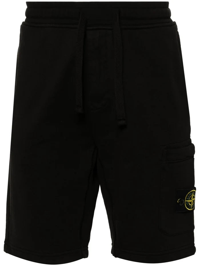 STONE ISLAND MEN Compass Badge Cotton Track Shorts Black - MAISONDEFASHION.COM