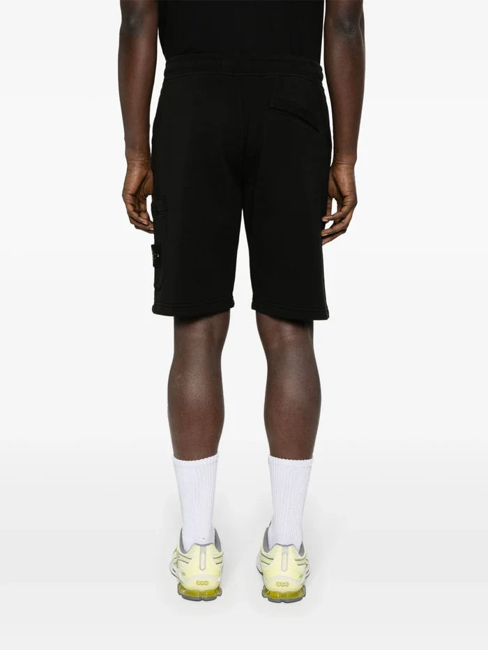 STONE ISLAND MEN Compass Badge Cotton Track Shorts Black - MAISONDEFASHION.COM