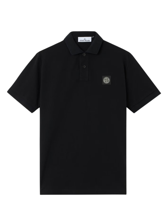 STONE ISLAND Compass Logo Patch Slim-Fit Short-Sleeve Polo Black