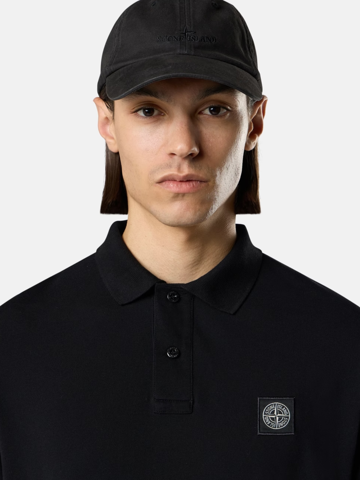 STONE ISLAND Compass Logo Patch Slim-Fit Short-Sleeve Polo Black