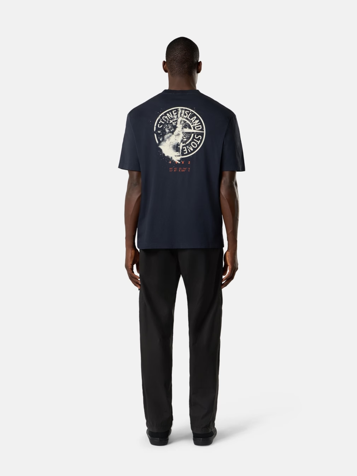 STONE ISLAND Flocked Logo-print T-Shirt Navy