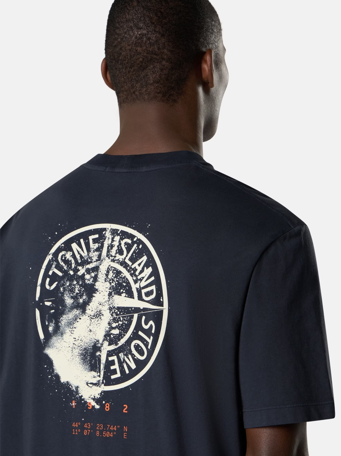 STONE ISLAND Flocked Logo-print T-Shirt Navy