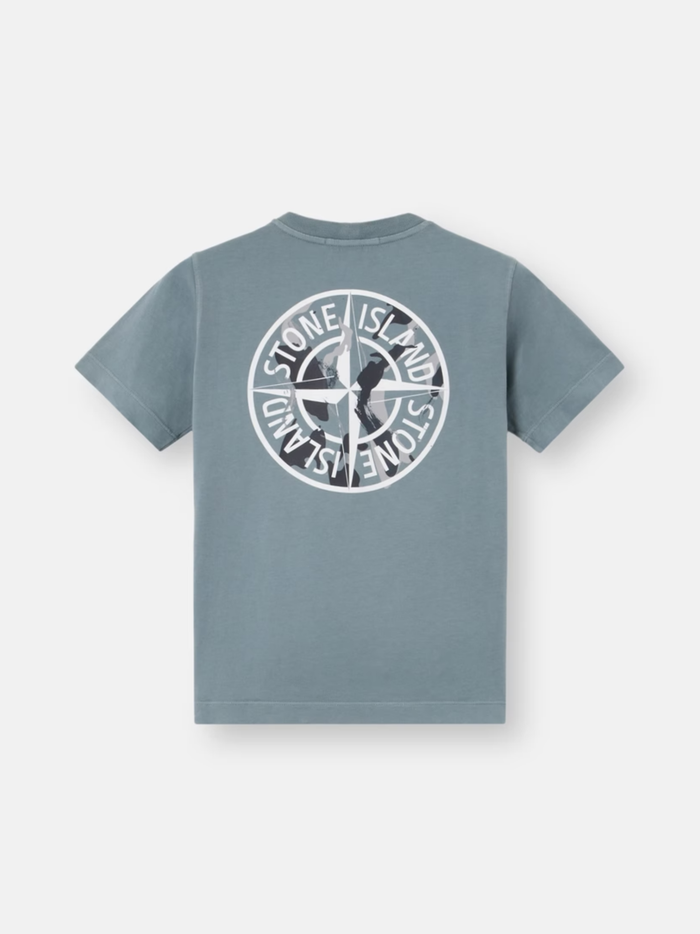 STONE ISLAND KIDS Boys Brush Fade Camo Compass Print T-shirt Ash Blue