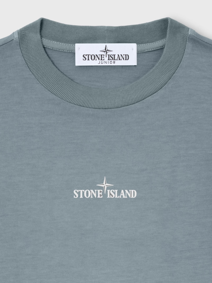 STONE ISLAND KIDS Boys Brush Fade Camo Compass Print T-shirt Ash Blue