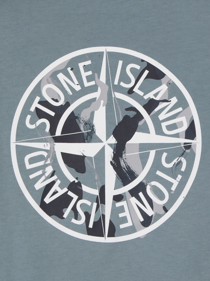STONE ISLAND KIDS Boys Brush Fade Camo Compass Print T-shirt Ash Blue