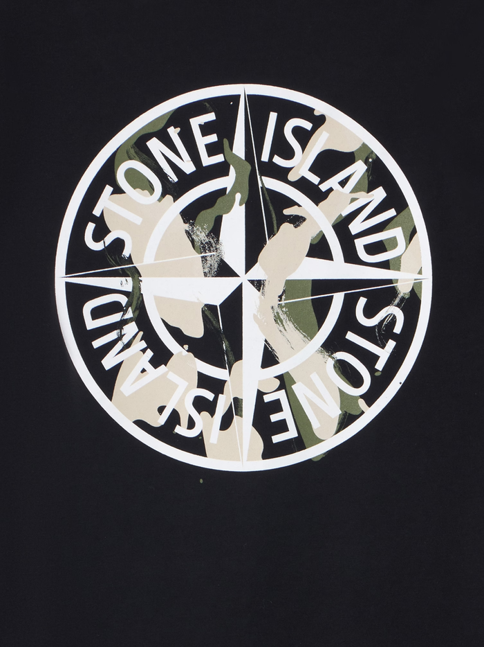 STONE ISLAND KIDS Boys Brush Fade Camo Compass-print T-shirt Black