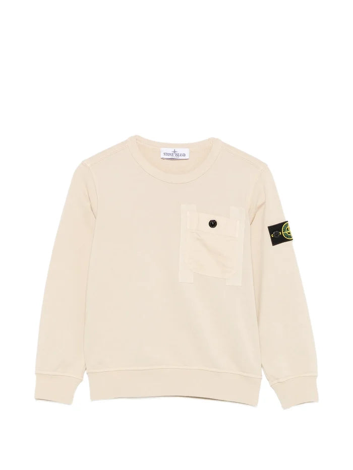 STONE ISLAND KIDS Boys Chest-pocket Crew-neck Sweatshirt Beige - MAISONDEFASHION.COM