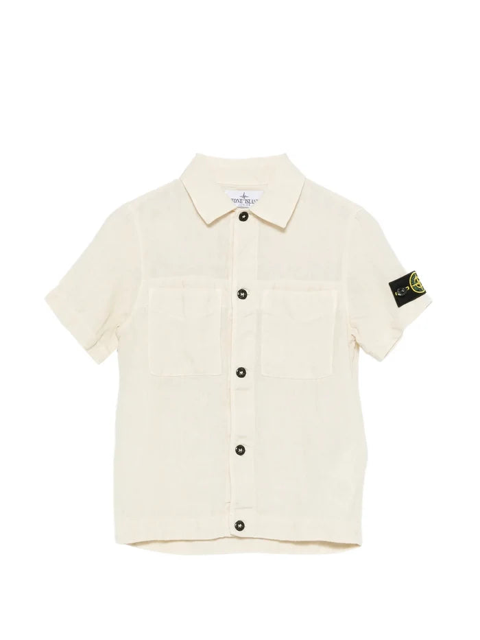STONE ISLAND KIDS Boys Chest-pocket Short-sleeve Shirt Light Beige - MAISONDEFASHION.COM