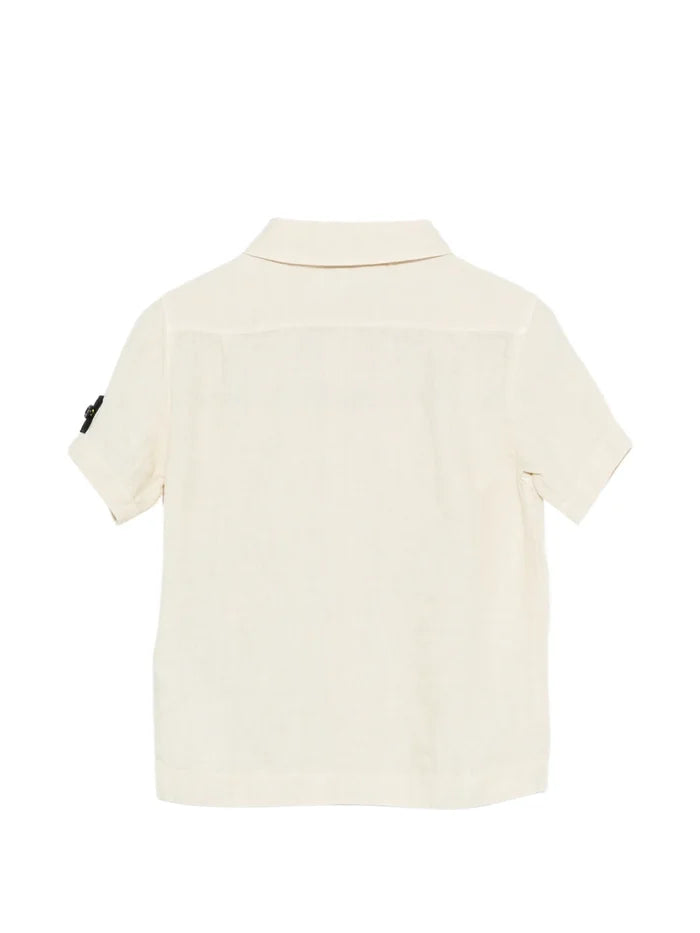 STONE ISLAND KIDS Boys Chest-pocket Short-sleeve Shirt Light Beige - MAISONDEFASHION.COM