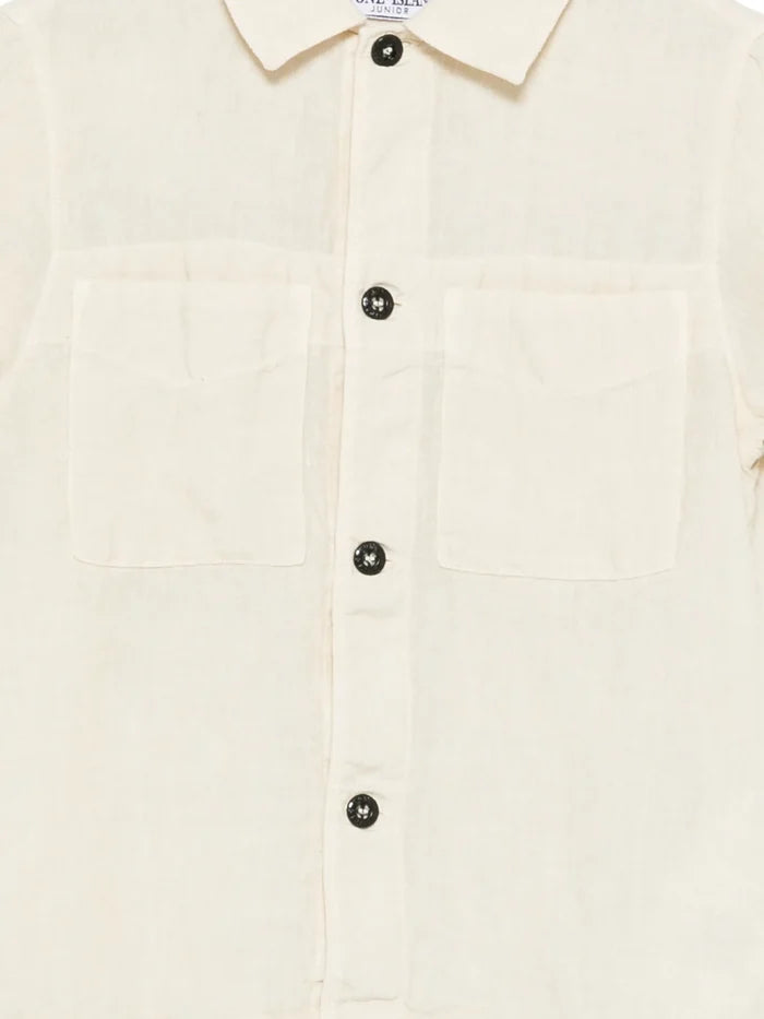 STONE ISLAND KIDS Boys Chest-pocket Short-sleeve Shirt Light Beige - MAISONDEFASHION.COM