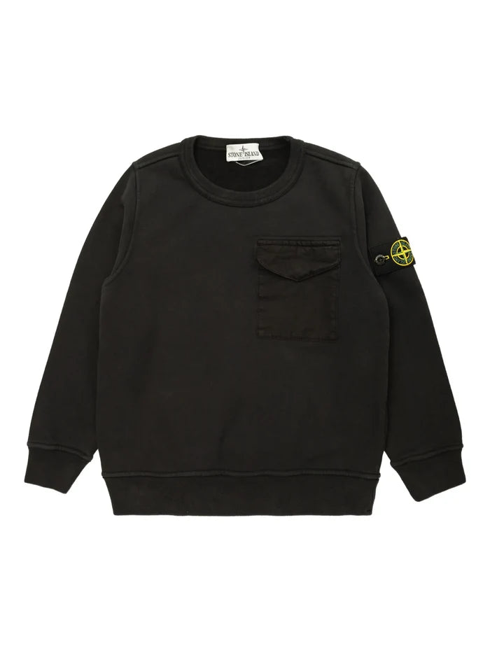STONE ISLAND KIDS Boys Chest Pocket Sweatshirt Black - MAISONDEFASHION.COM
