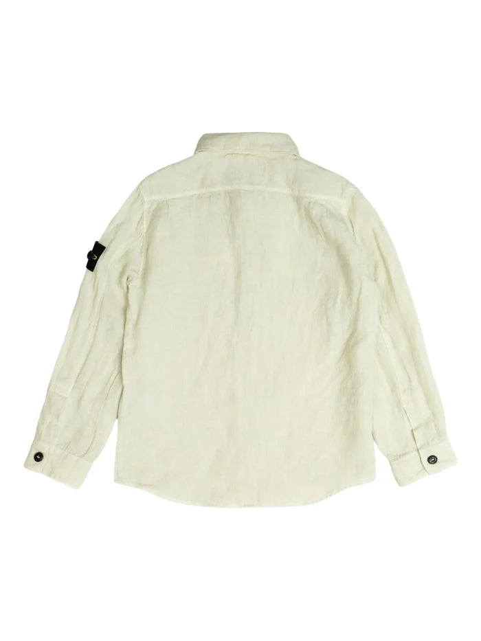 STONE ISLAND KIDS Boys Compass Badge Buttoned Linen Shirt Green - MAISONDEFASHION.COM
