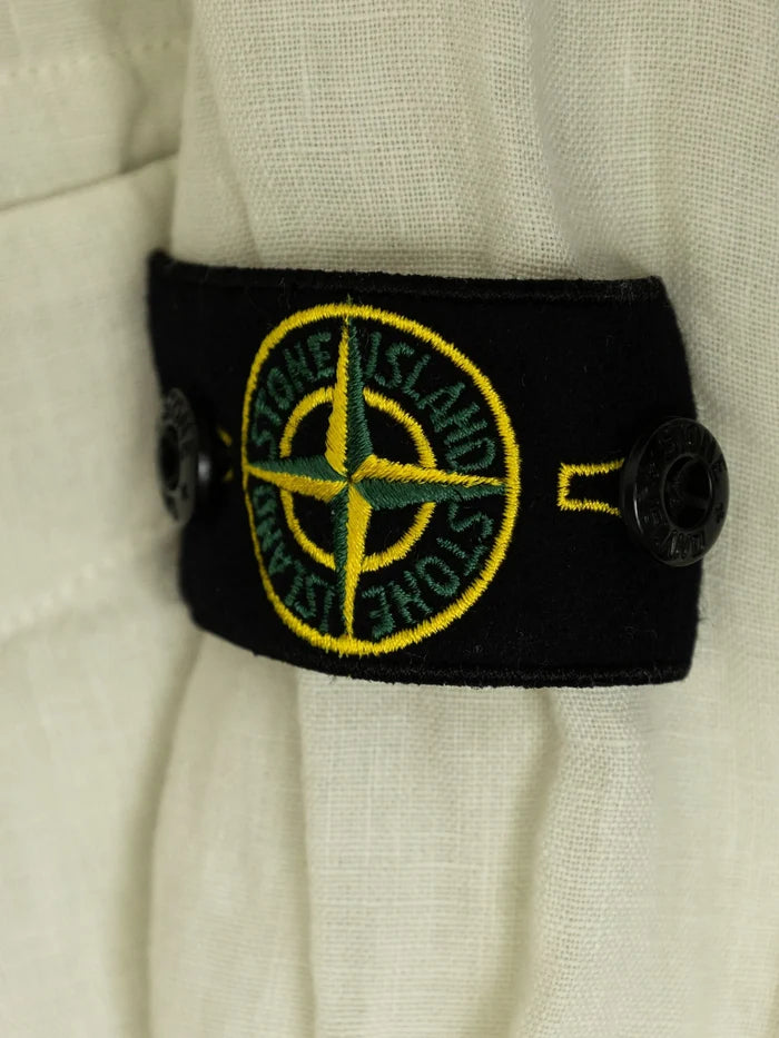 STONE ISLAND KIDS Boys Compass Badge Buttoned Linen Shirt Green - MAISONDEFASHION.COM