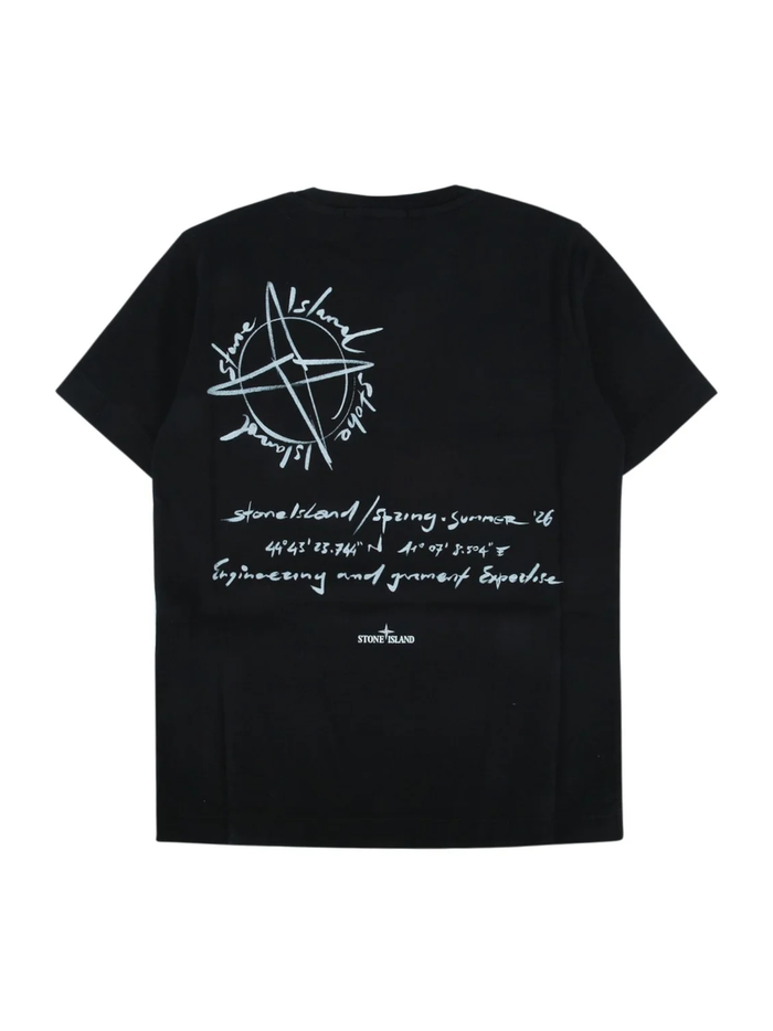 STONE ISLAND KIDS Boys Compass Graphic T-Shirt Black - MAISONDEFASHION.COM