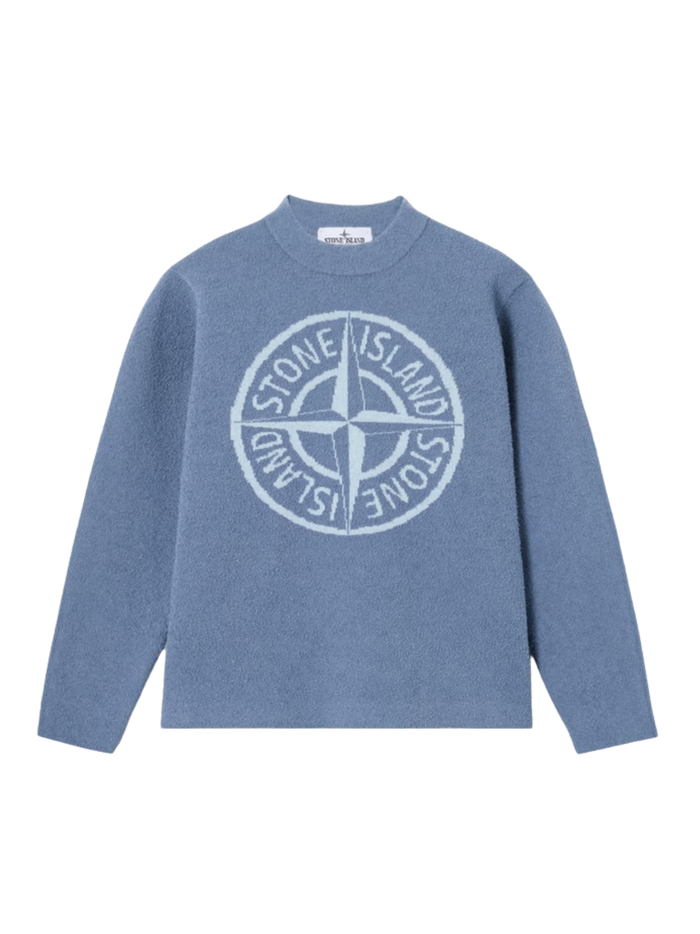 STONE ISLAND KIDS Boys Compass Logo Knit Jumper Dust Blue - MAISONDEFASHION.COM