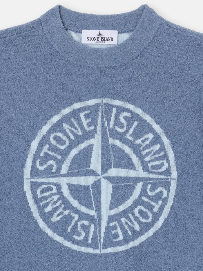 STONE ISLAND KIDS Boys Compass Logo Knit Jumper Dust Blue - MAISONDEFASHION.COM