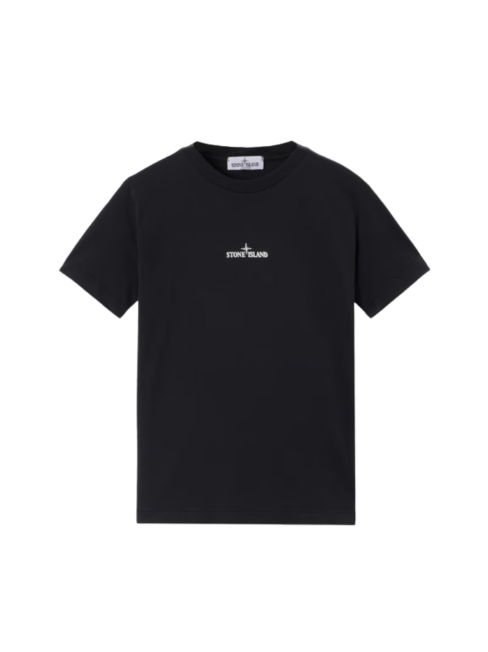 STONE ISLAND KIDS Boys Compass Logo Print T-Shirt Black - MAISONDEFASHION.COM