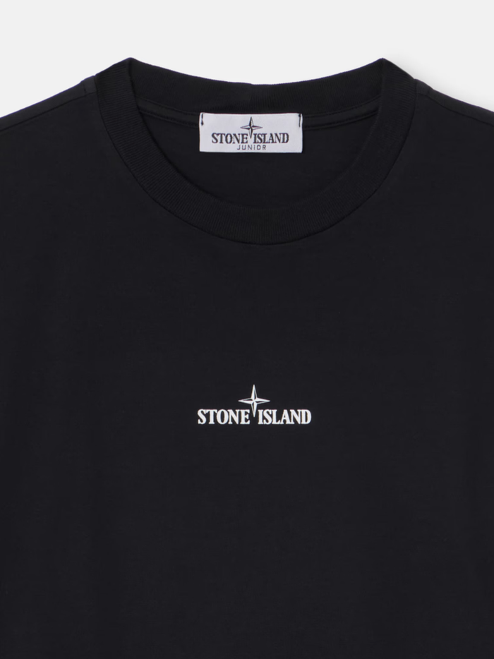 STONE ISLAND KIDS Boys Compass Logo Print T-Shirt Black - MAISONDEFASHION.COM