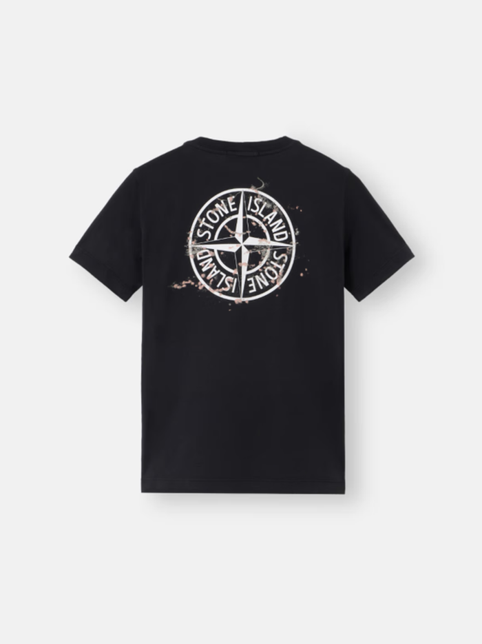 STONE ISLAND KIDS Boys Compass Logo Print T-Shirt Black - MAISONDEFASHION.COM