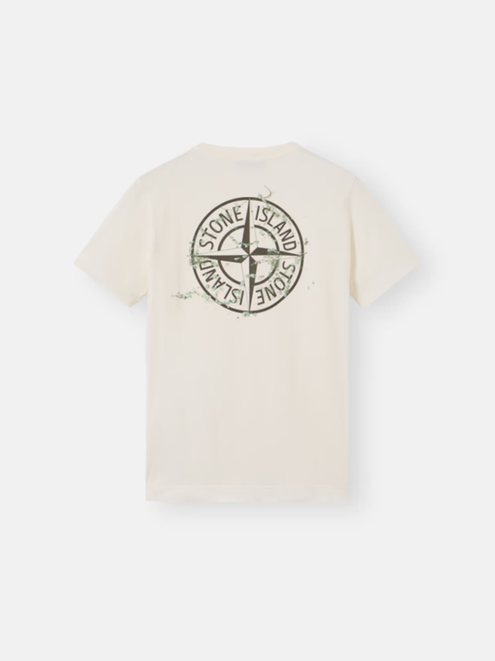 STONE ISLAND KIDS Boys Compass Logo Print T-Shirt White - MAISONDEFASHION.COM